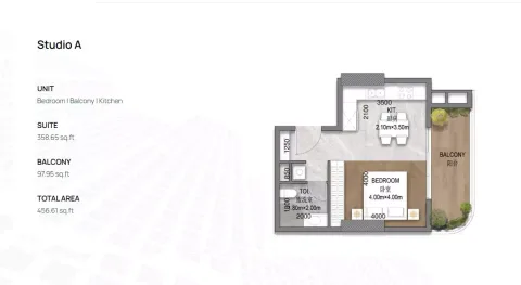 Floor plan, Studio, 456 sq ft