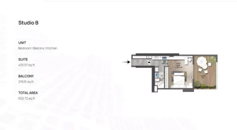 Floor plan, Studio, 652 sq ft