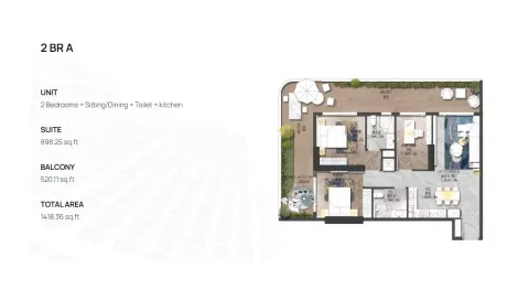 Floor plan, 2 Beds, 1,418 sq ft