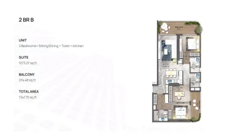 Floor plan, 2 Beds, 1,347 sq ft