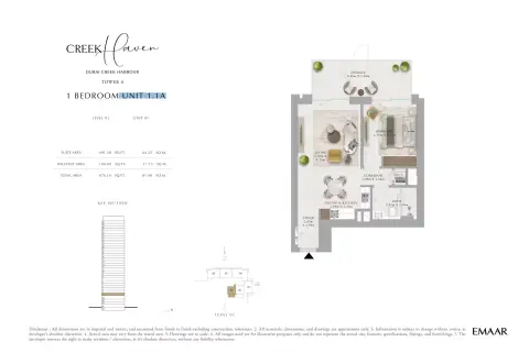 Floor plan, 1 Bed, 876 sq ft