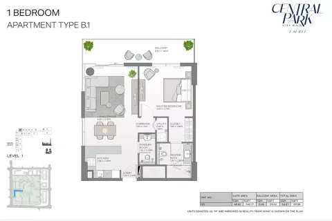 Floor plan, 1 Bed, 911 sq ft