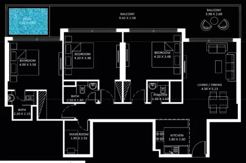 Floor plan, 3 Beds, 1,519 sq ft