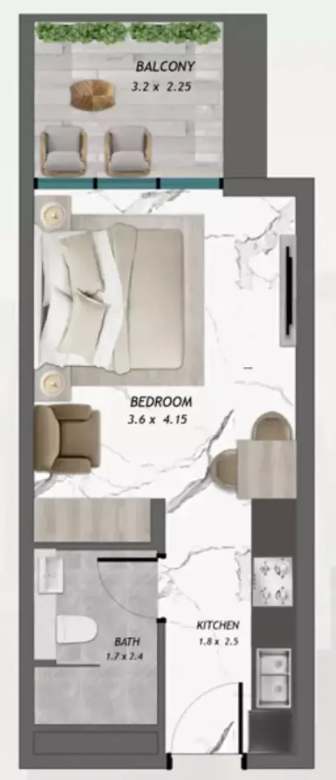 Floor plan, Studio, 406 sq ft