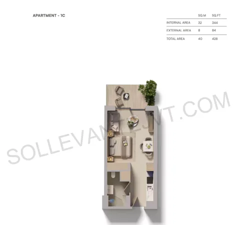 Floor plan, Studio, 428 sq ft