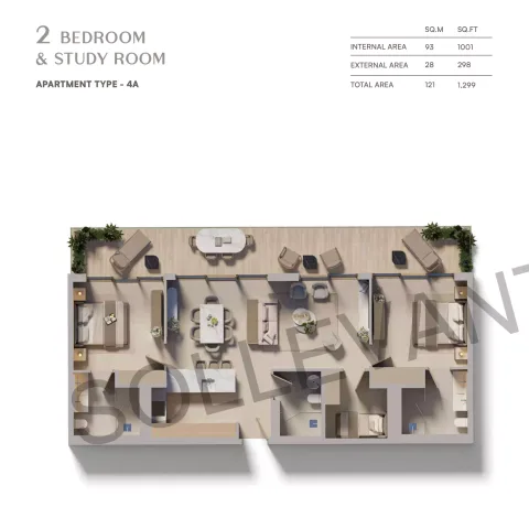 Floor plan, 2 Beds, 1,299 sq ft