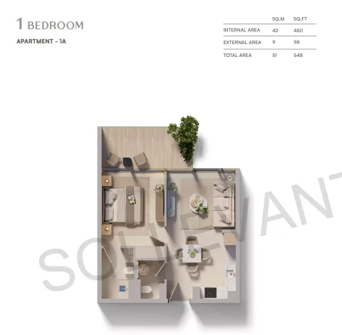 Floor plan, 1 Bed, 548 sq ft