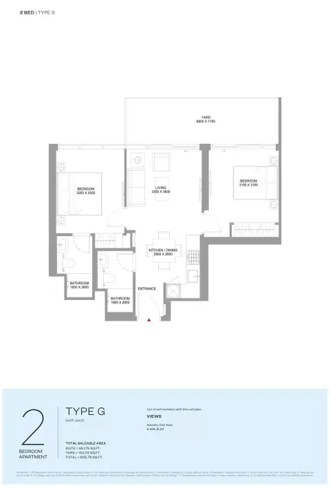 Floor plan, 2 Beds, 805 sq ft