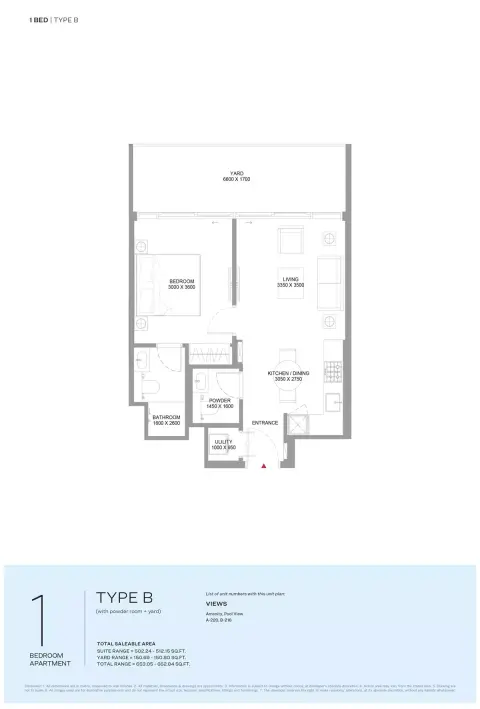 Floor plan, 1 Bed, 653 sq ft