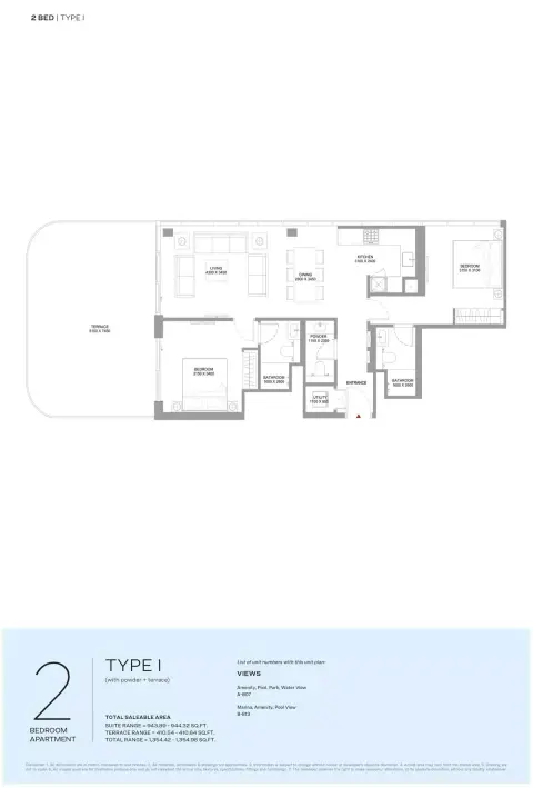 Floor plan, 2 Beds, 1,354 sq ft