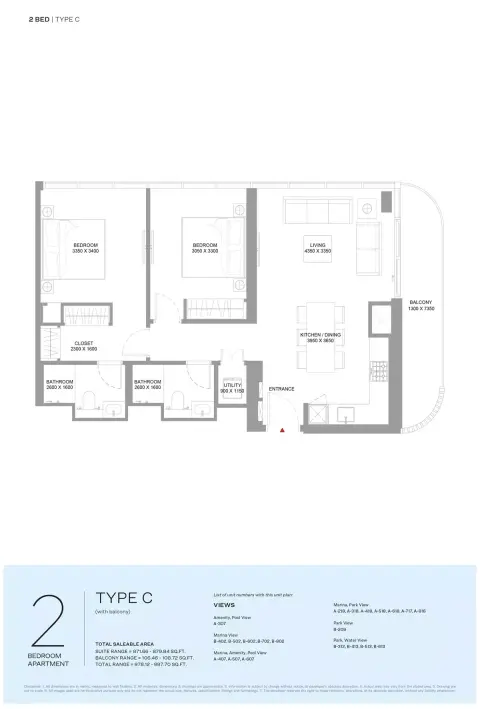 Floor plan, 2 Beds, 978 sq ft