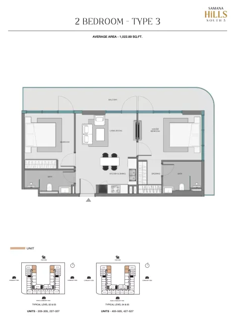 Floor plan, 2 Beds, 1,022 sq ft