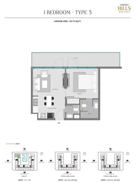Floor plan, 1 Bed, 627 sq ft