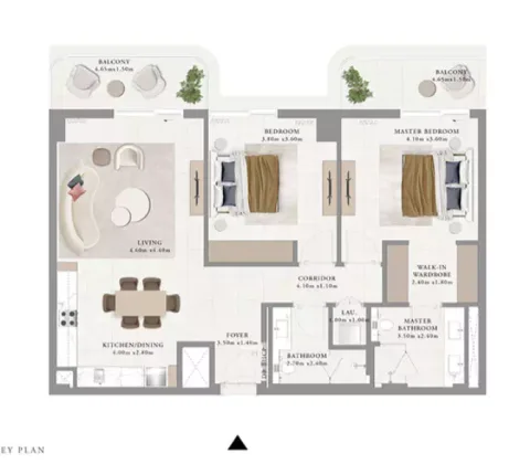 Floor plan, 2 Beds, 1,256 sq ft