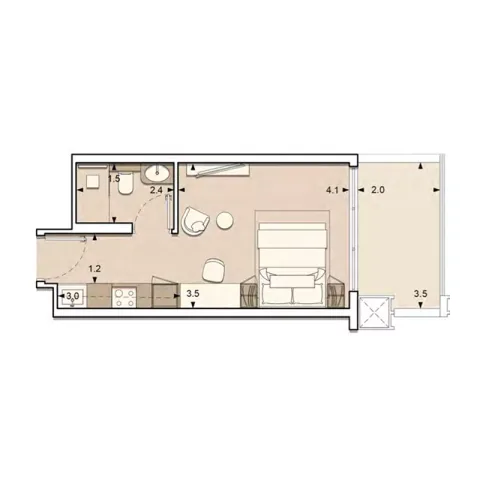 Floor plan, Studio, 348 sq ft