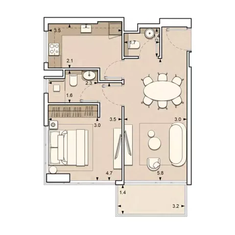 Floor plan, 1 Bed, 595 sq ft