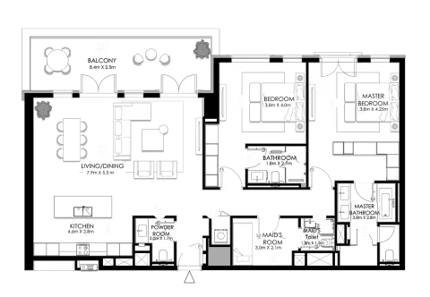 Floor plan, 2 Beds, 1,844 sq ft