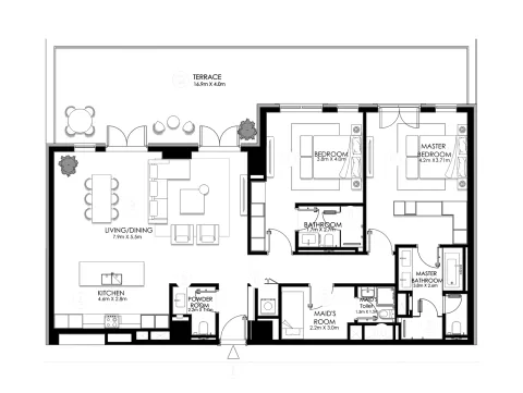 Floor plan, 2 Beds, 2,442 sq ft