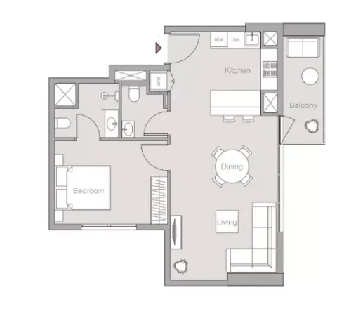 Floor plan, 1 Bed, 681 sq ft