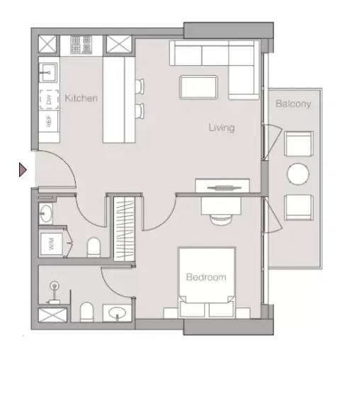 Floor plan, 1 Bed, 634 sq ft