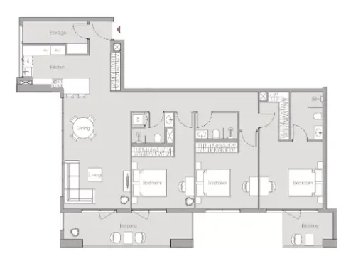 Floor plan, 3 Beds, 1,607 sq ft