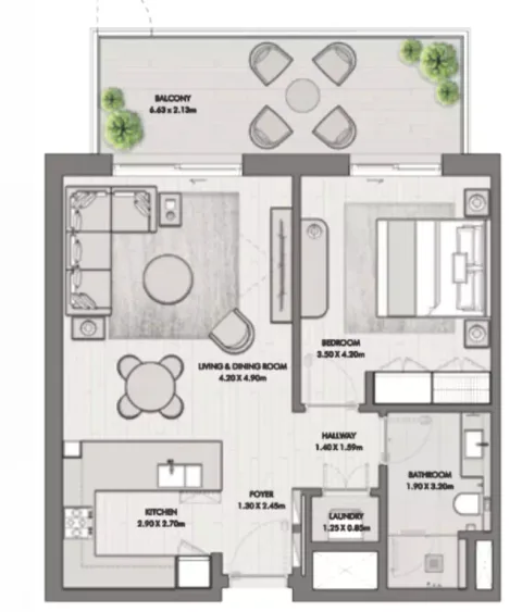 Floor plan, 1 Bed, 877 sq ft