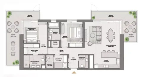 Floor plan, 2 Beds, 1,972 sq ft
