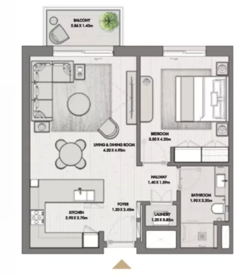 Floor plan, 1 Bed, 742 sq ft