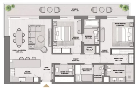Floor plan, 2 Beds, 1,536 sq ft