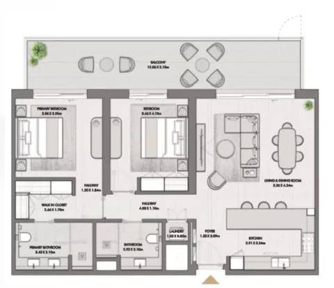 Floor plan, 2 Beds, 1,446 sq ft