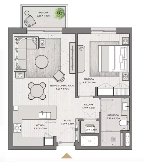 Floor plan, 1 Bed, 727 sq ft