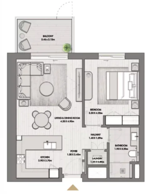 Floor plan, 1 Bed, 782 sq ft