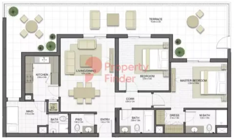 Floor plan, 2 Beds, 1,161 sq ft