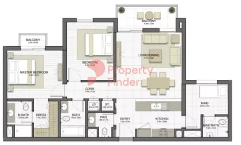 Floor plan, 2 Beds, 1,349 sq ft