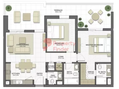 Floor plan, 2 Beds, 1,429 sq ft