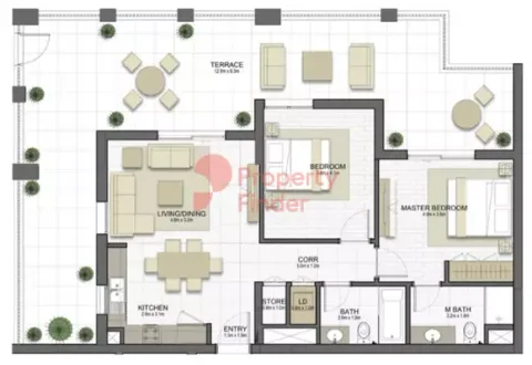 Floor plan, 2 Beds, 1,542 sq ft