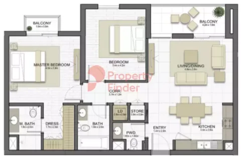 Floor plan, 2 Beds, 1,159 sq ft