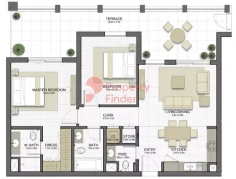 Floor plan, 2 Beds, 1,450 sq ft