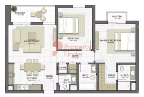 Floor plan, 2 Beds, 1,172 sq ft