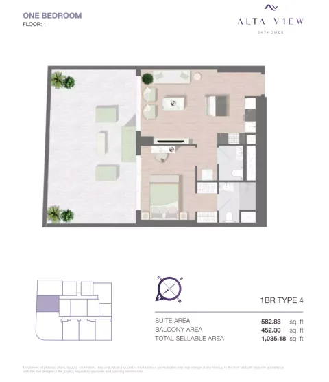Floor plan, 1 Bed, 1,035 sq ft