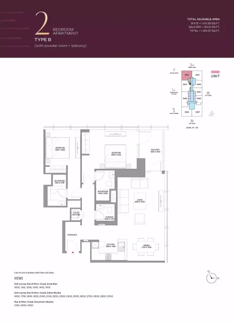 Floor plan, 2 Beds, 1,184 sq ft