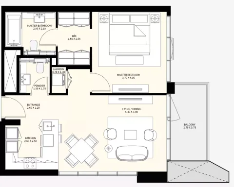 Floor plan, 1 Bed, 798 sq ft