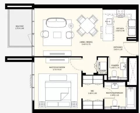 Floor plan, 1 Bed, 773 sq ft