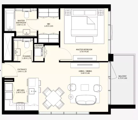Floor plan, 1 Bed, 797 sq ft