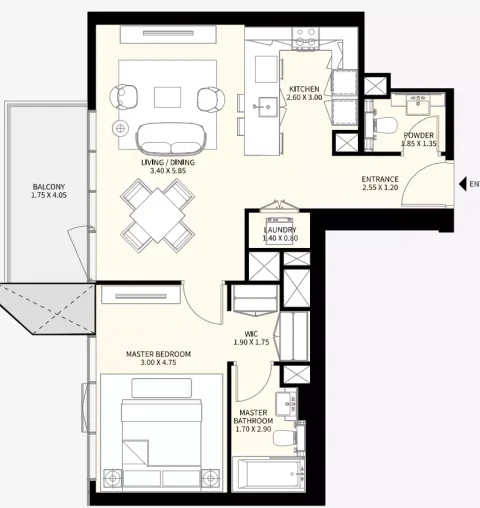 Floor plan, 1 Bed, 793 sq ft