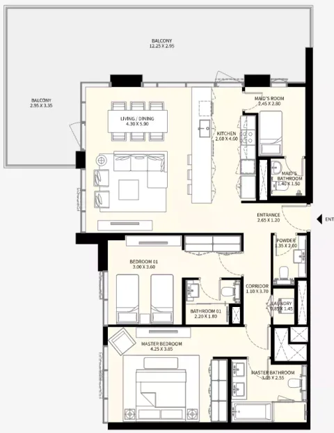 Floor plan, 2 Beds, 1,765 sq ft