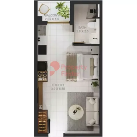 Floor plan, Studio, 368 sq ft