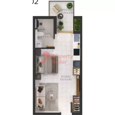 Floor plan, Studio, 393 sq ft