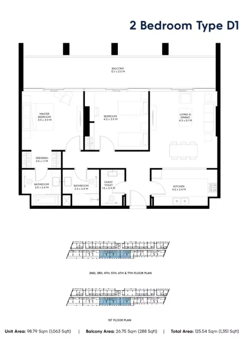 Floor plan, 2 Beds, 1,351 sq ft