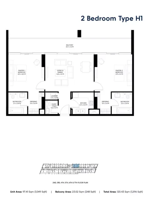 Floor plan, 2 Beds, 1,296 sq ft